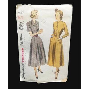 Simplicity 1948 Womens Sewing Pattern #2617 One Pc Dress Fitted Bodice Size 14